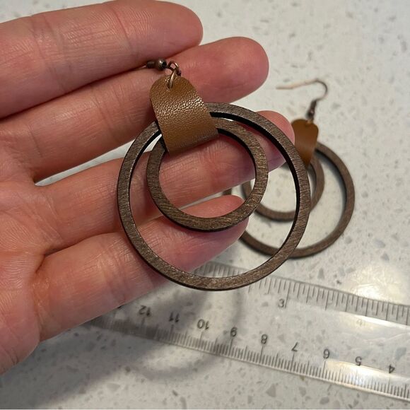 Brown and Tan Double Hoop Earrings - Picture 2 of 7